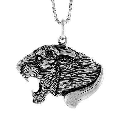 Sterlingsilber Tiger Kopf Anhänger / Charm, Italienische Kiste Kette - Bild 1 von 2