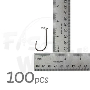 100 Stück Fische WOW!® Größe 5/0 Angeln J Form Oktopus Haken Hi-Carbon Black Nickel  - Bild 1 von 3