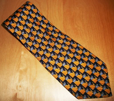 Галстук мужской шелковый Altea с синими и золотыми цветами с цветочным рисунком 58 дюймов длина x 4 дюйма ширина (D572) - Изображение 1 из 4