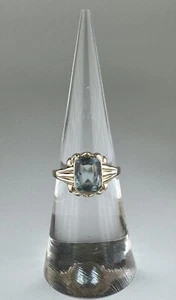 Antique 10k Yellow Gold French Cut Blue Glass? Size 5.5" Mark BOA 1.26g Dainty - Picture 1 of 13