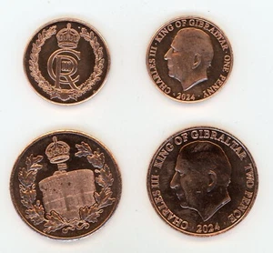 Monedas Gibraltar de 1 y 2 peniques 2024 UNC KM nuevas sin circular - Imagen 1 de 3
