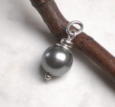 MUSCHELKERN Anhänger grau 925 Silber, Perlenanhänger dunkelgrau klein, p903 - Bild 1 von 4