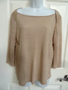ANDREA JOVINE Sz Med. 3/4 Sleeve Boatneck Linen Top Shirt Beige - Picture 1 of 3