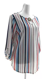 Cure Women's Casual Multi Blouse Stripe Pullover 3/4 Sleeve Round Neck Size S - Picture 1 of 4