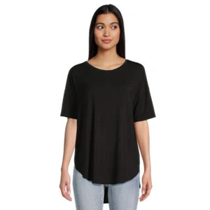 Time and Tru Women’s Crewneck Tunic Tee Short Sleeves black Soot Tagless NWT - Picture 1 of 4