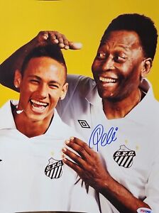 Pele Signed 11x14 Soccer Photo Hugging Neymar Autographed Beckett Bas COA
