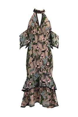 Vestido de fiesta para mujer bordado floral con hombros fríos Foto 1 de 4