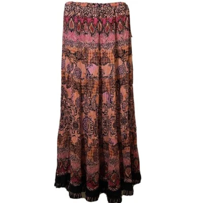 DRESSBARN MAXI SKIRT ORANGE PINK BLACK MEDIUM LONG MULTICOLOR CRINKLE PAISLEY - Image 1 of 4