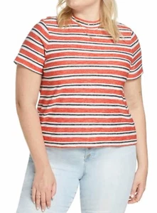 New BP Womens X Claudia Sulewski Red Stripe Short Sleeve Tee Mock Neck Sz 4X - Picture 1 of 7