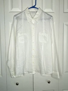 Liz Claiborne Linen Blouse Women's Sheer White Button-up Minimalist Staple Sz 12 - Picture 1 of 5