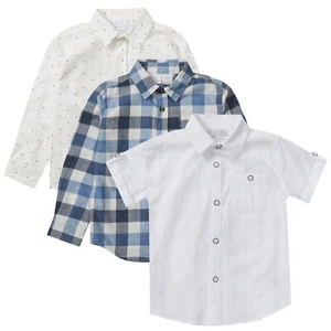 Little Boys Kids 100% Cotton Shirt Summer Button Down Pockets Long/Short Sleeve - Picture 1 of 10