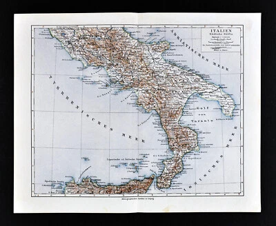 1900 Meyers Map South Italy Rome Naples Capri Taranto Messina Palermo Sicily IT - Image 1 of 4
