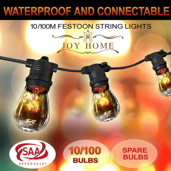 10-100m Festoon String Lights Light Wedding Party Christmas Waterproof Outdoor - image 1 of 4
