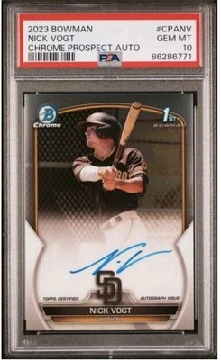 NICK VOGT 2023 BOWMAN CHROME 1ST BOWMAN AUTO #CPA-NV San Diego Padres PSA 10💎 - Image 1 of 2