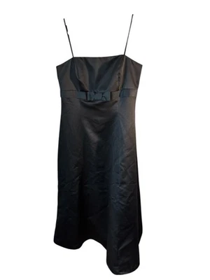 DAVID'S BRIDAL Black Satin empire waist +Bow Midi Tea Length 6 Bridal Formal - Image 1 of 4