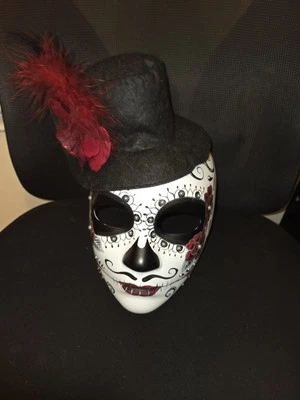 Day of the Dead, Sugar Skull Mask with Feathered Hat; Unisex - Image 1 of 4