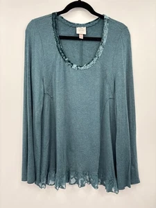 Top Knox Rose Boho Campesino Terciopelo Encaje Borde Verde azulado Grande - Imagen 1 de 5