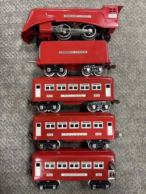 + Juego de 3 vagones pasajeros Lionel Prewar O hojalata roja 264E Commodore Vanderbilt Foto 1 de 4