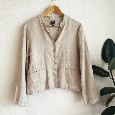 Eileen Fisher Irish Linen Jacket Size PL Lightweight Button Lagenlook Minimalist - Image 1 of 4