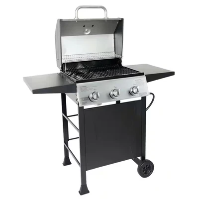 Portable Propane Gas Grill in Black and Silver with Wheels, Cover and Side Shelv - Image 1 of 4