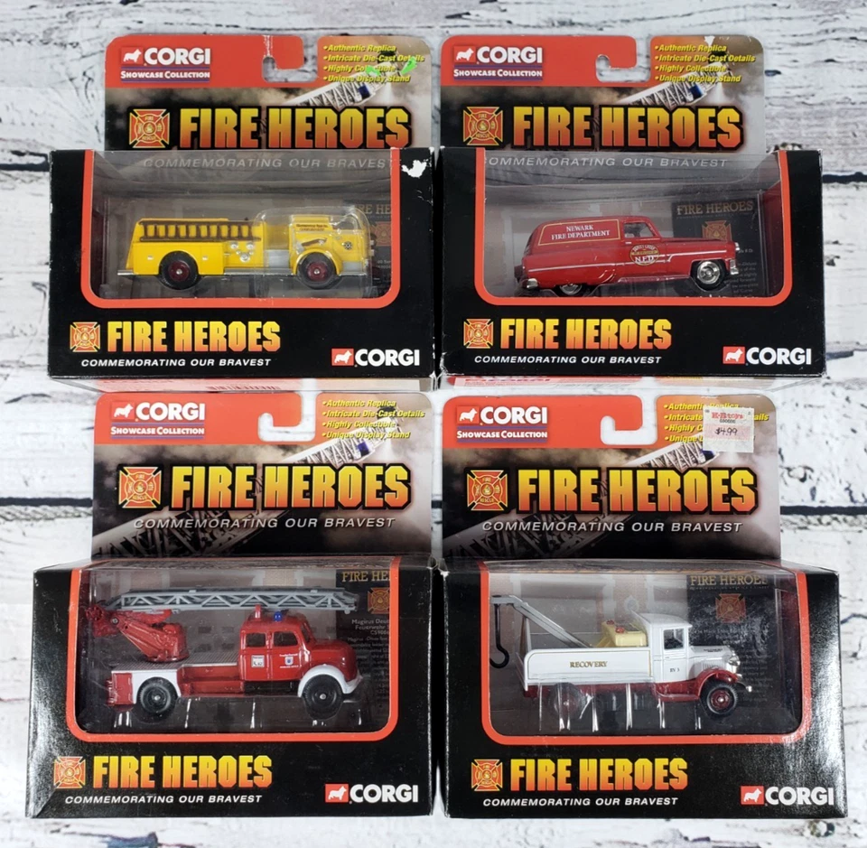 Vtg 2002 Corgi FIRE HEROES Lot (4)- Diecast Marirus, Pontiac, Mack, & Pumper NEW - Image 1 of 4