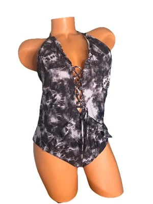 SWIMSUIT One-Piece NEW Tie Dye Black White Gray XL - Image 1 of 4