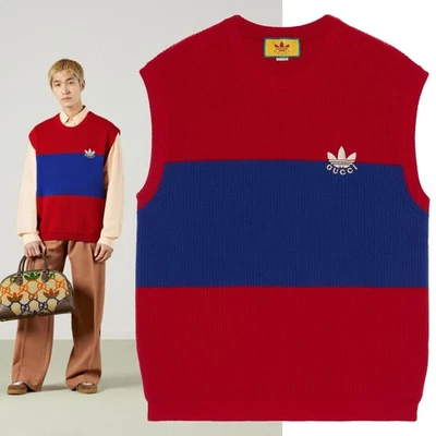 GUCCI ADIDAS X SWEATER VEST w TREFOIL COLORBLOCK RED BLUE WOOL sz XL - Image 1 of 4