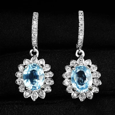 Exquisite Sky Blue Aquamarine 4.65Ct 925 Sterling Silver Lever Back Earrings - Image 1 of 4