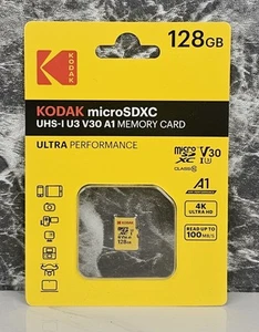 Kodak 128GB Micro SDXC UHS-1 U3 V30 A1 4k Ultra HD read up to 90mb/s - Picture 1 of 2
