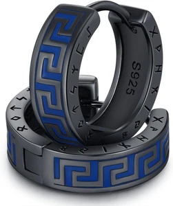 925 Sterling Silber nordische Wikinger Runen Creolen Keltischer Knoten Ohrringe für Herren - Bild 1 von 7