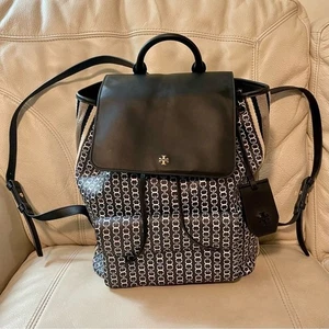 Tory Burch Gemini Link Backpack Bag Coated Canvas Blue Black - Bild 1 von 16