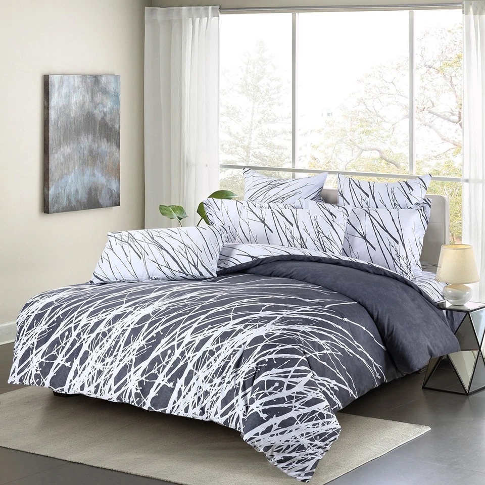 OPEN BOX ITEM: Gray Tree Branches 100% Cotton Bedding Set: 3pc Duvet Cover Set - Image 1 of 1