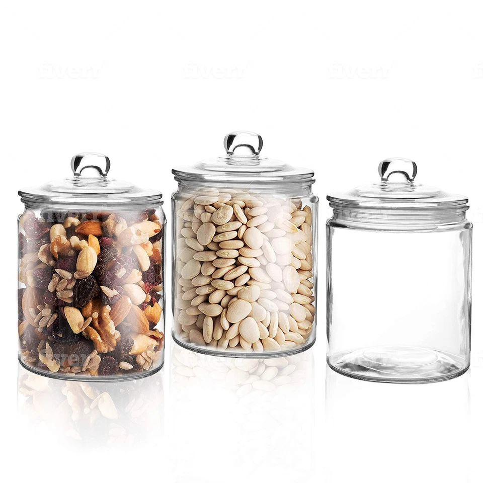 Airtight Glass Storage Container Lass Jar With Lid 1 Liter Set of 3 BPA