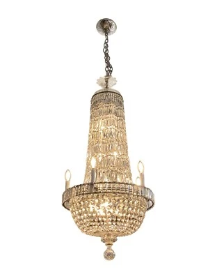 1930s Empire 5 Arm Crystal Basket Chandelier - Image 1 of 4
