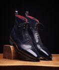 New Handmade Men’s Ankle High Leather Boots Men’s Navy Blue Cap Toe Lace Up Boot