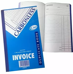 Carbonless Duplicate Invoice book, by Club,100 sets  8.5inches x 5  100 (NCR - Picture 1 of 1