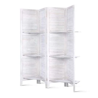 Artiss 4 Panel Room Divider Screen Partition Privacy Timber Shelf Stand White - image 1 of 4