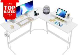 L Shaped Gaming Desk 47 Inch Computer Desk with Monitor Stand Corner Table White - Picture 1 of 12