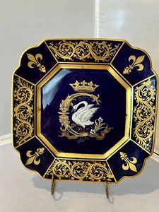 ANTICO PIATTO ORNAMENTALE CREST REALE CORONA FRANCESE COBALTO E ORO -8,5" -CORONA - Foto 1 di 6