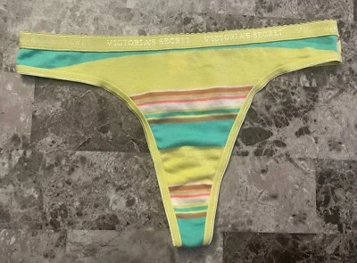 NUEVO SIN ETIQUETAS BRAGAS TANGA VICTORIA'S SECRET LOGOTIPO A RAYAS GRANDES 100 % ALGODÓN RARAS VINTAGE Foto 1 de 4