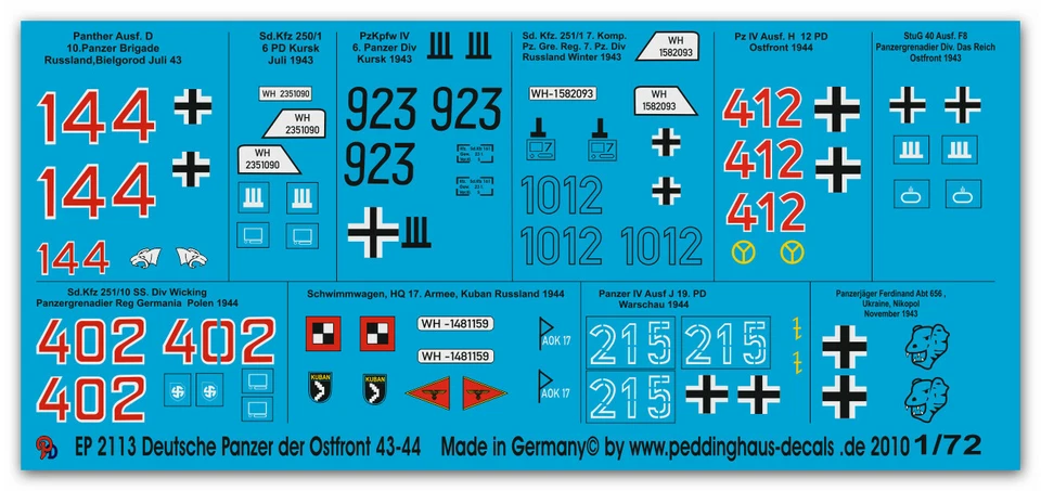 Peddinghaus-Decals 1/72 2113 Carri Armati Tedeschi Fronte Orientale 43-44 - Immagine 1 di 1