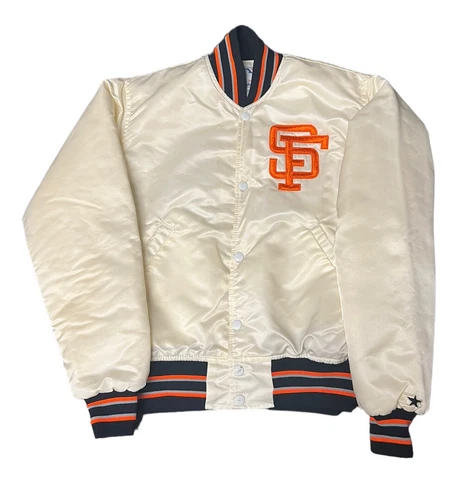 RARE Vintage 80s Starter San Francisco Giants Satin Jacket Size Small White MLB Cover