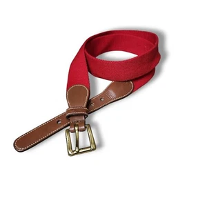Dooney & Bourke Red Wool Surcingle Belt Brown Leather Solid Brass Men’s Size 34 - Picture 1 of 6