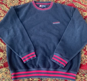 Chaps Ralph Lauren Pullover Sherpa Fleece Sweatshirt Men's L Navy Blue & Red - Picture 1 of 9