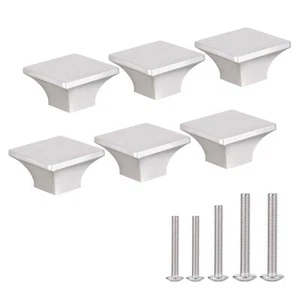 6-Pack 1.57" Square Cabinet Handles Modern Chrome Drawer Pulls Brushed Nickel - Picture 1 of 7