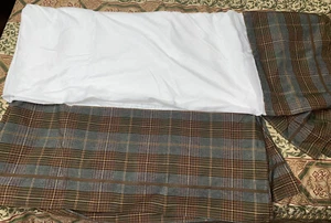KING CROSCILL BLUE BROWN GRAY PLAID SPLIT CORNER BEDSKIRT NWOT - Picture 1 of 7