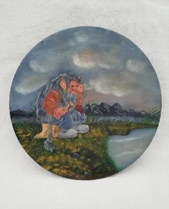 Piatto decorativo in legno troll norvegese dipinto a mano -Troll seduto sulla montagna - Foto 1 di 3