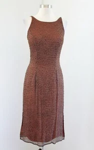 Vtg Je Matadi by Sean Mehta Brown Orange Sequin Beaded Cocktail Party Dress Sz S - Picture 1 of 9