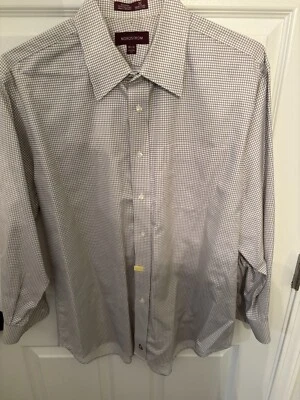 Nordstrom 男式智能护理纽扣正装衬衫,16 1/2 - 32 灰色/白色格子 — 第 1/4 张图片