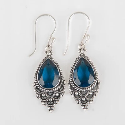 Gift For Her Natural London Blue Topaz Drop/Dangle Earrings 925 Silver - Image 1 of 4